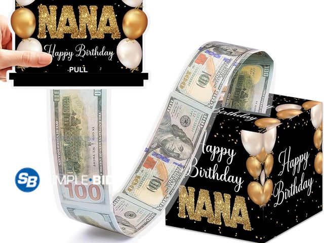 Lot 58-68385 - Lot of (2) New Happy Birthday Nana! Grandma Birthday Money Box for Cash Pull, Nana Happy Birthday Bl...