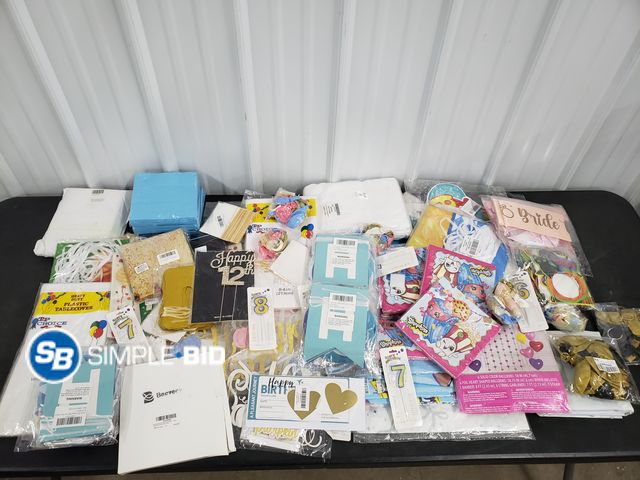 Lot 58-62951 - Large Lot of New PARTY supplies - including Banners, Candles, Napkins, Table Coverings - for Birthda...