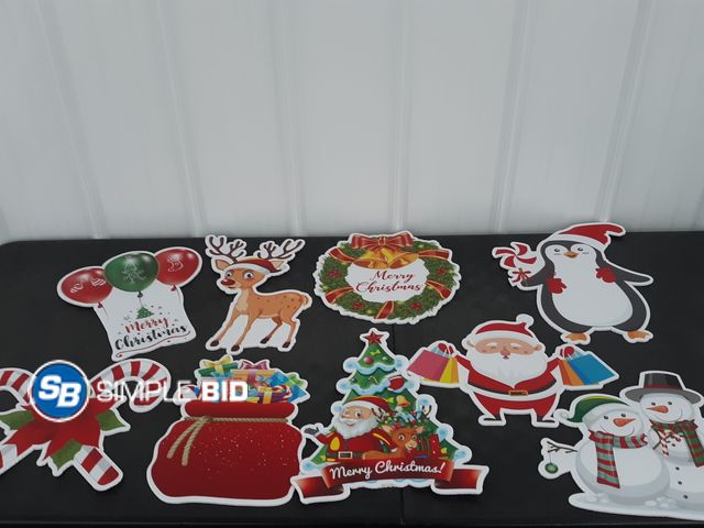 Lot 58-33539 - 9 pcs Christmas yard signs stakes decorations x mas outdoor yard sign lawn decor winter wonderland o...