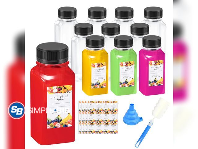 Lot 58-74359 - New 12pcs 8oz Bottles with Caps, Empty Juice Bottles for Juicing, Reusable Containers with Labels, F...