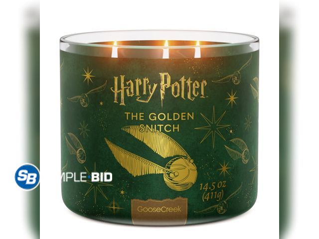 Lot 58-54647 - New Goose Creek Harry Potter Golden Snitch 3-wick Crackling Fresh-Cut Grass, Morning Moss, Damp Eart...