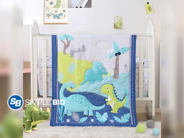 Lot 58-18007 - New Wowelife Dinosaur Mini Crib Bedding Set for Boys Blue Premium 3-Piece Baby Bedding Sheet Set Din...