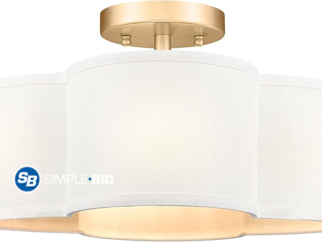 Lot 58-30410 - New Gold Semi Flush Mount Ceiling Lights, 14" 4-Light Ceiling Light Fixtures with Fabric Shade in Qu...