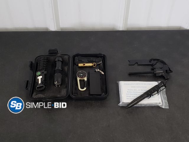 Lot 58-83388 - Emergency Survival Kit 13 in 1 Outdoor Survival Gear tool, with Emergency Blanket - appears unused