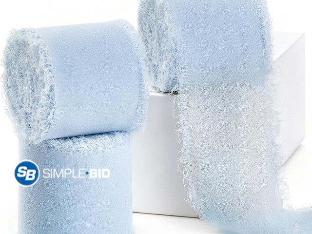 Lot 58-53814 - New Light Blue Chiffon Ribbon 1.5" x 21 Yd Handmade Fringe Silk Chiffon Fabric Ribbon for Gift Wrapp...