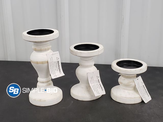 Lot 58-60326 - Lot of (3) New White Washed Candle holders - (1) 4" (1) 6" (1) 8"