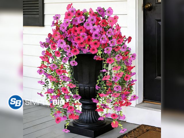 Lot 58-83341 - New 2PCS Artificial Hanging Flowers for Outdoor Decorations, PU + RS | UV Resistant Faux Flowers for...