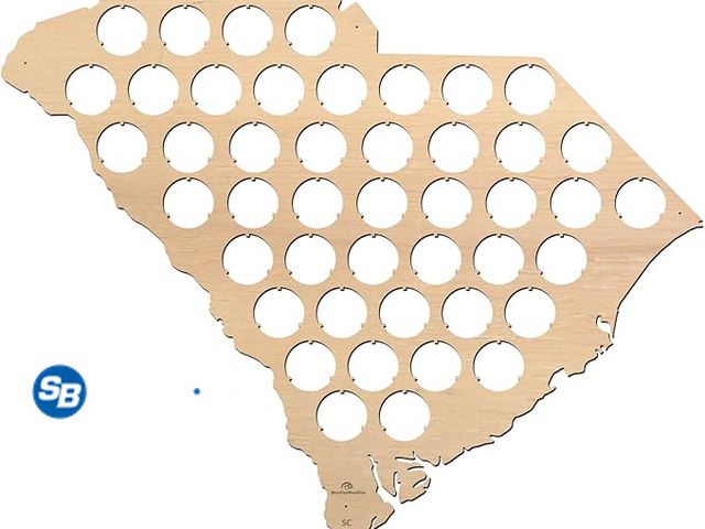 Lot 58-26681 - New All States Beer Cap Map South Carolina – 16x13 inches – 45 caps – South Carolina Beer Cap Holder...