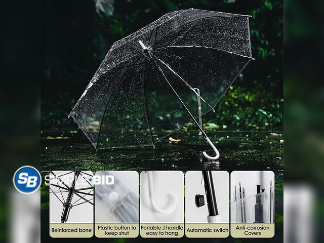 Lot 58-75907 - Lot of (2) New  Clear Wedding, homecoming, Umbrellas Auto Open Transparent Umbrella - or every day u...