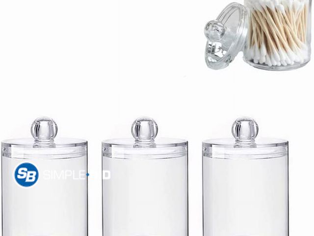 Lot 58-58338 - New 3 Pack Cotton Swab Ball Pad Holder with Lid,Q-tip Holder Bathroom Swab Pad Dispenser,Clear Acryl...