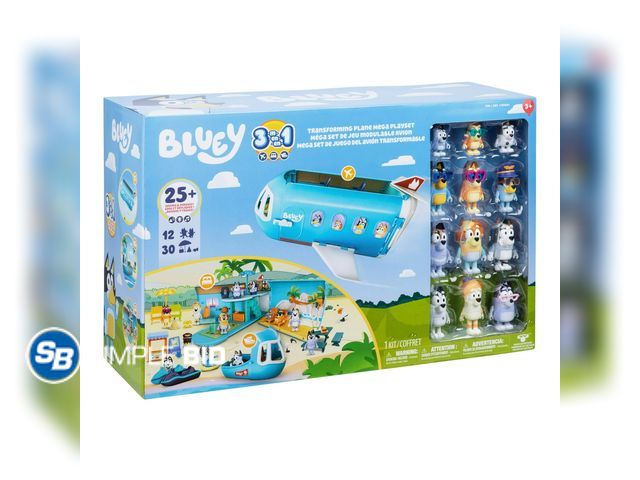 Lot 58-50493 - Bluey Transforming Plane 3-in-1 Mega Playset - appears unused (box is a little damaged)