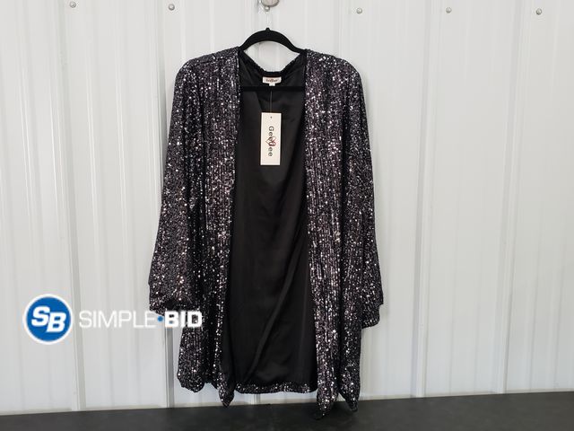 Lot 58-66058 - New Women's GeeGee Sequin Sparkle Black Open Front Cardigan- Size 2XL