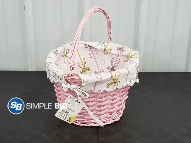 Lot 58-72268 - Pink Basket with Liner - 11" Diameter - Great for Little Girl Trinkets