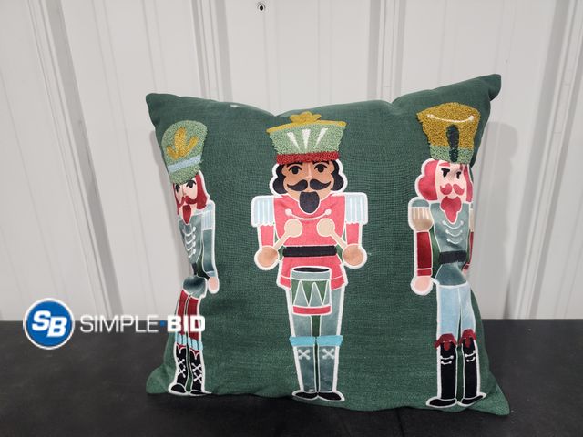 Lot 58-18088 - CHRISTMAS IN JULY! New Decorative Holiday Time Nut Cracker throw pillow 18x18