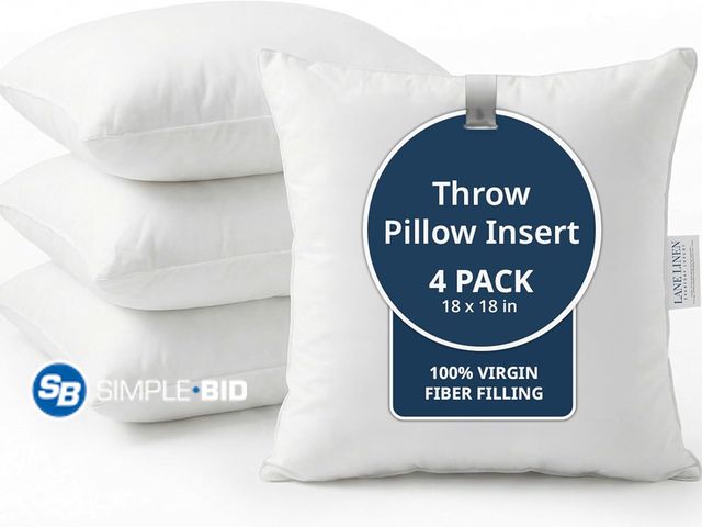 Lot 58-68639 - New LANE LINEN 4 Pack 18x18 White Throw Pillow Inserts for Decorative Pillow Covers, Couch Pillows f...