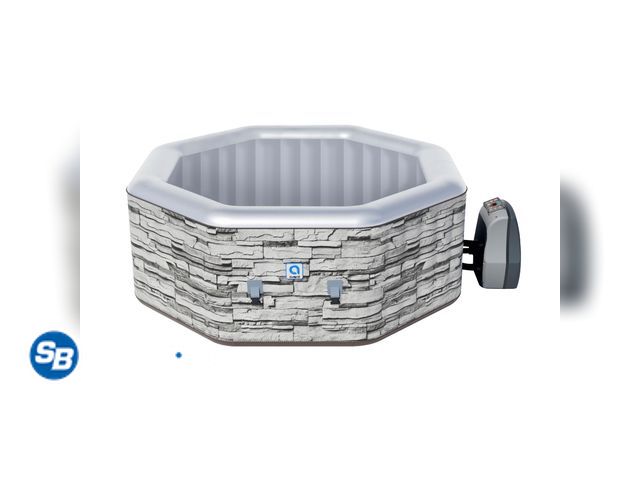 Lot 58-51529 - New Avenli Vermont 3-5 Person Inflatable Hot Tub Spa + Cover, Gray Brick Pattern, Rapid Heating up t...