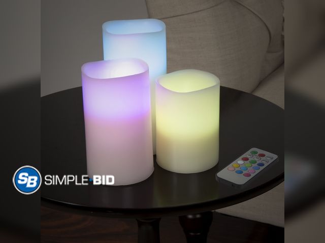 Lot 58-60110 - New Lavish Home 3-Piece LED Color Changing Flameless Candle Set with Remote