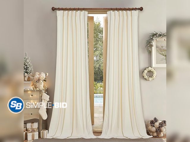 Lot 58-53662 - StangH Ivory White Velvet Curtains - 96 inches Long Bedroom Privacy Drapes Luxury Home Decoration fo...