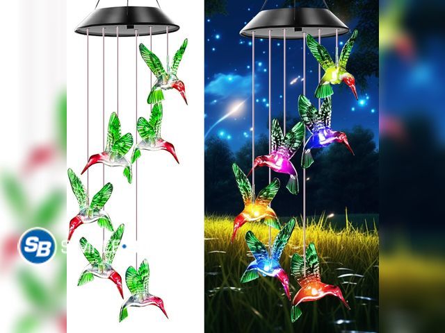 Lot 58-74296 - Hummingbird Solar Wind Chimes for Outside Color Changing | Hanging Decor for Outside,Waterproof Wind...