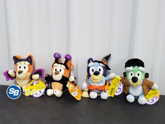 Lot 58-81452 - Lot of (4) New BLUEY! plushes -- Bingo Spider Plush - Bingo Black Bat - Bingo Bluey Witchy -- Bingo ...