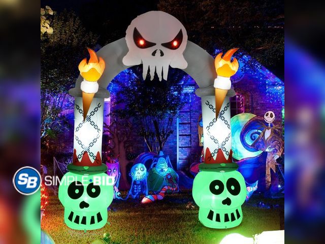 Lot 58-32015 - New 8.8FT Halloween Inflatable Skeleton Skull Haunted House Archway Halloween Outdoor Decorations, B...