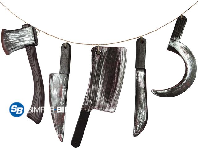 Lot 58-73219 - New JOYIN 5 Pcs Hanging Halloween Bloody Knife Decorations Indoor, Fake Knife Plastic Fake Knives We...