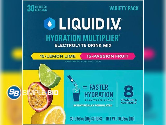 Lot 58-72340 - Liquid I.V. Hydration Multiplier Variety Pack, Lemon Lime &amp; Passion Fruit 30ct - unopened - BB 8...