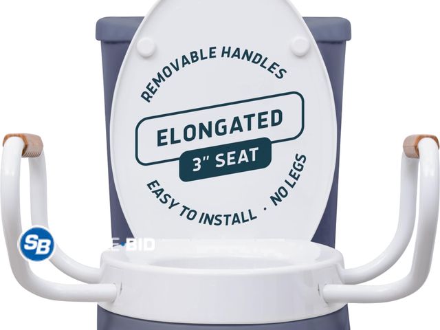 Lot 58-75680 - New Lunderg Solva Raised Toilet Seat with Handles - Elongated - Easy to Install Toilet Seat Risers f...
