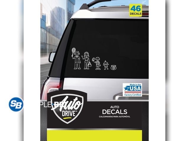 Lot 58-27014 - New Auto Drive Family Sticker Decals - White Printed on Clear Outdoor Rated Vinyl - Includes 46 Deca...