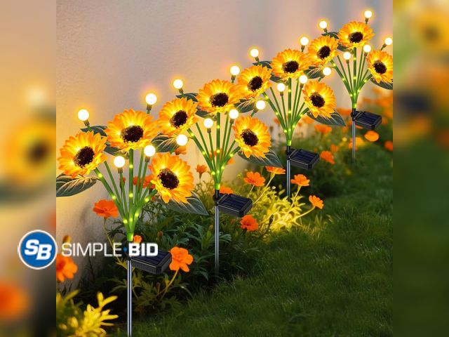 Lot 58-78106 - New Solar Sunflower Lights Outdoor 4 Pack with Firefly Lights for Yard | Solar Flowers Waterproof Ou...