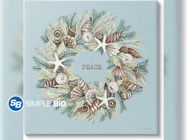 Lot 58-28256 - CHRISTMAS! New Stupell Industries Coastal Holiday Peace Wreath Canvas Wall Art, Design by Cindy Jaco...