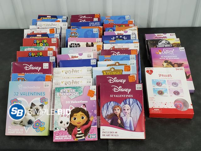 Lot 58-59688 - Lot of (50) Packages of VALENTINES Cards with Heart Seals - unopened / various themes