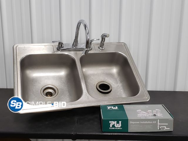 Lot 58-83072 - Used Stainless Steel Sink with Faucet and a Disposer Installation Kit