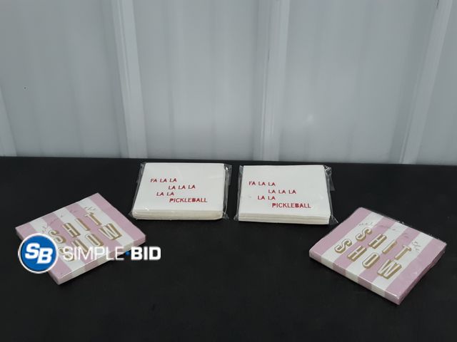 Lot 58-38089 - NAPKINS! Lot of (4) Packages of napkins -- 20 beverage napkins in each package (2) FA LA LA LA picke...