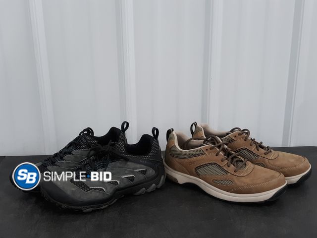 Lot 58-38773 - Lot of (2) Pairs of Men's Shoes  - Size 8.5 - Merrel Grey &amp; Black, Dunham Khaki - Like new