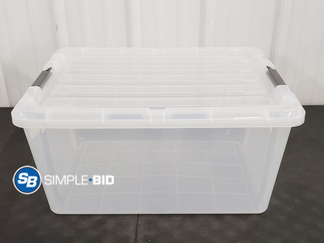 Lot 58-58406 - Iris Clear Plastic Tote with Latchable Lids - Lid is cracked / damaged - Still usable