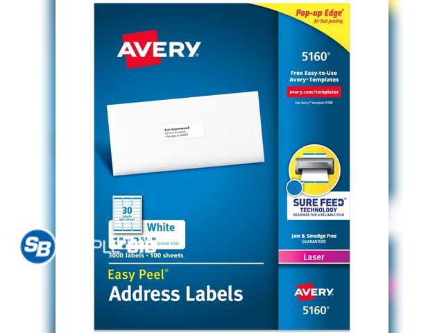 Lot 58-68490 - New Avery Address Labels, 1" x 2-5/8", White, 3,000 Labels (5160)