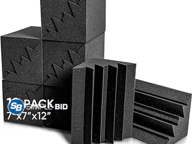 Lot 58-27654 - New Sonic Acoustics 12 Pack Acoustic Foam Panels 7" X 7" X 12" Sound Absorbing Panel, Bass Trap Stud...