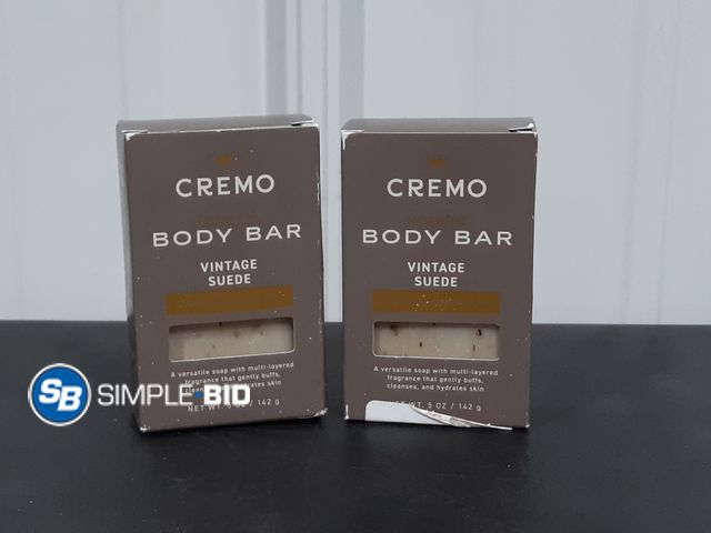 Lot 58-29419 - Lot of (2) New CREMO Exfoliating Body Bar for Men, Vintage Suede Scent, Multi-Layered Fragrance That...