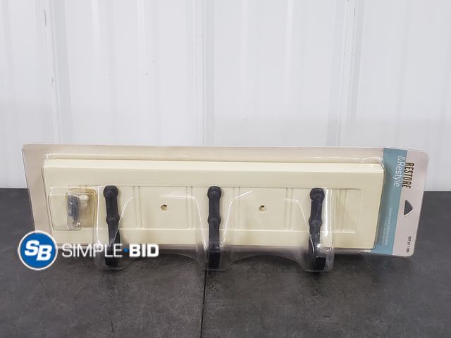 Lot 58-69500 - Restorer &amp; Restyle Beadboard Cream Board with (3) Cast Iron Hooks