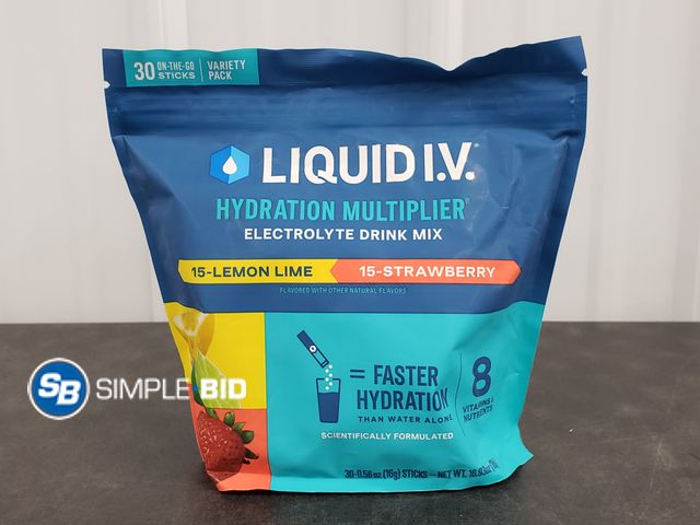Lot 58-37836 - Liquid I.V. hydration Multiplier Electrolyte Drink mix -- LEMON LIME - STRAWBERRY - 30 individually ...