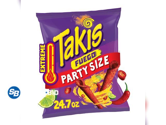 Lot 58-67212 - Lot of (2) Takis Fuego 24.7 oz Party Size Bag, Hot Chili Pepper &amp; Lime Rolled Tortilla Chips - u...