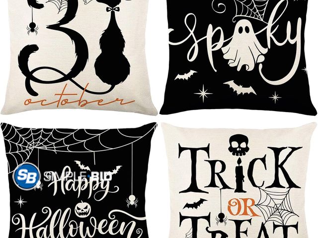 Lot 58-74319 - Lot of (4) New Pillow Coverings -- SPOOKY! TRICK OR TREAT! OCT 31! HAPPY HALLOWEEN! 18" x 18"