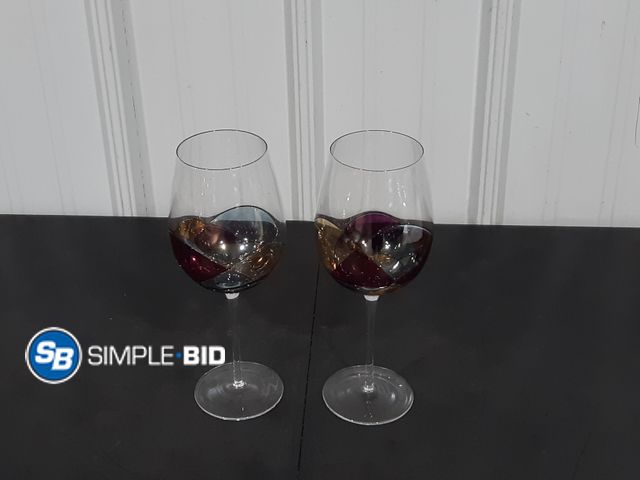 Lot 58-31690 - Lot of (2) Wine Glasses with Colored Mosaic Design