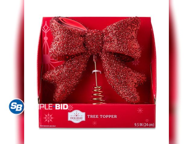 Lot 58-52925 - CHRISTMAS IN JULY! New Chunky Sequins and Beads Bow Christmas Tree Topper, Red, 9.5", by Holiday Tim...