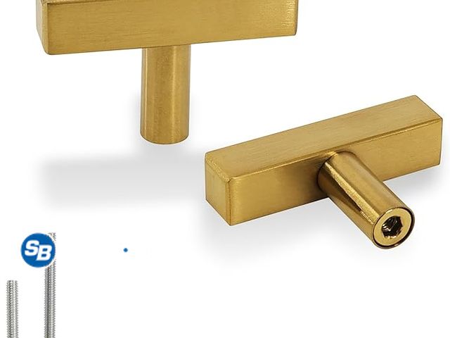Lot 58-35111 - Cabinet Pulls Single Hole Cabinet Handles, 6 Pack Square Gold T Bar Handles Drawer Cabinet Knobs Cup...