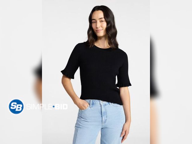 Lot 58-69169 - New Time and Tru Women's Ribbed Sweater with Flounce Sleeves, Midweight, Size XS