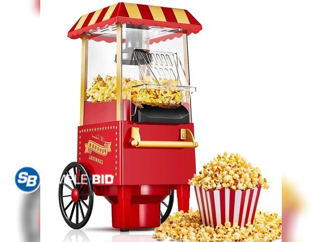 Lot 58-54155 - New  Vintage Hot Air Popcorn Machine, 1200W Oil-Free Popcorn Maker with Measuring Cup, Compact Count...