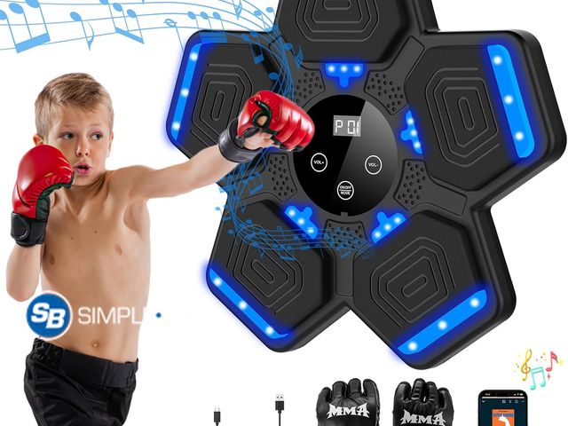 Lot 58-76031 - New Music Boxing Machine, Wall Mounted Bluetooth Punching Pad with Gloves Height Adjustable Easy Set...