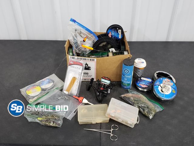 Lot 58-54585 - Large lot of Fishing Items, Line, Lures, Fake Worms and More